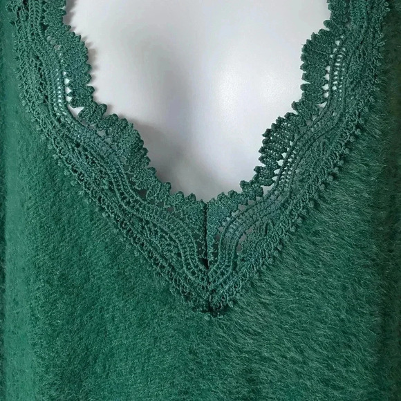 HODAMODA | Women Green Lace Splicing V Neck Pullover Sweater Size M - Picture 8 of 12